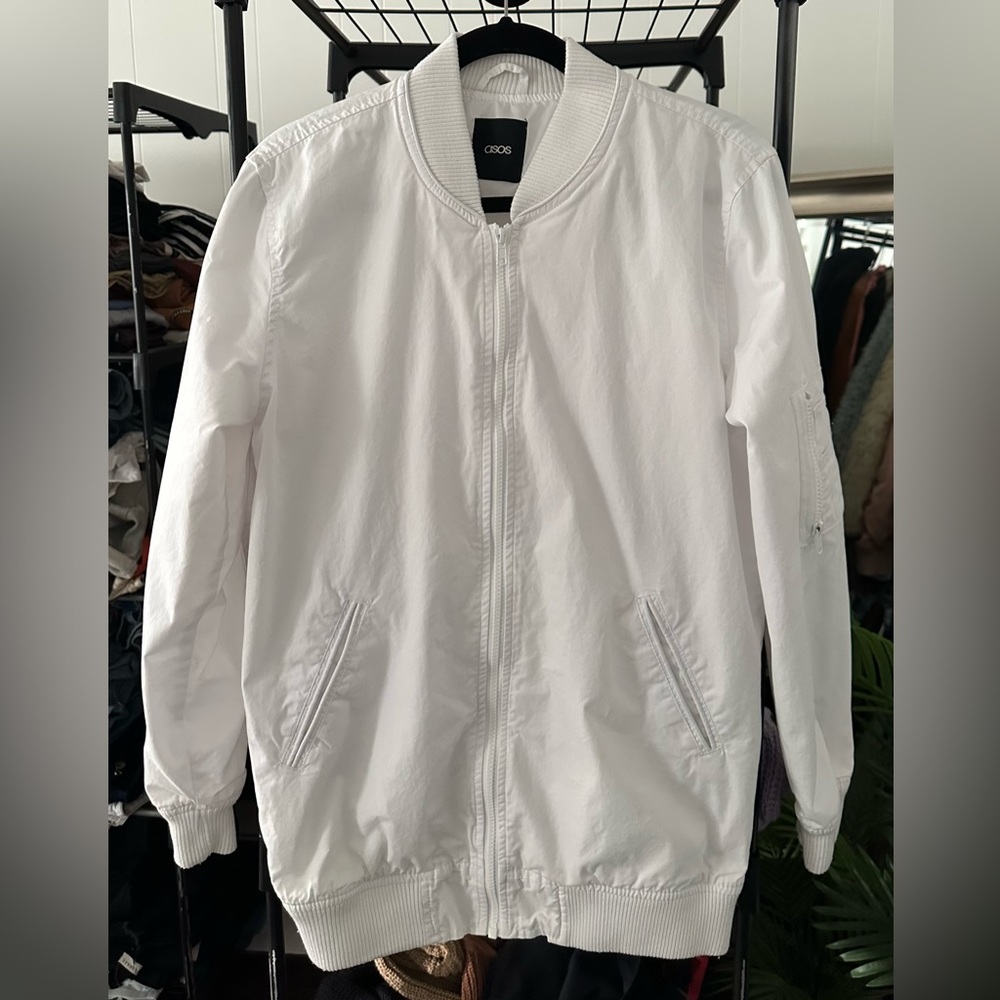 White Unisex longline bomber jacket